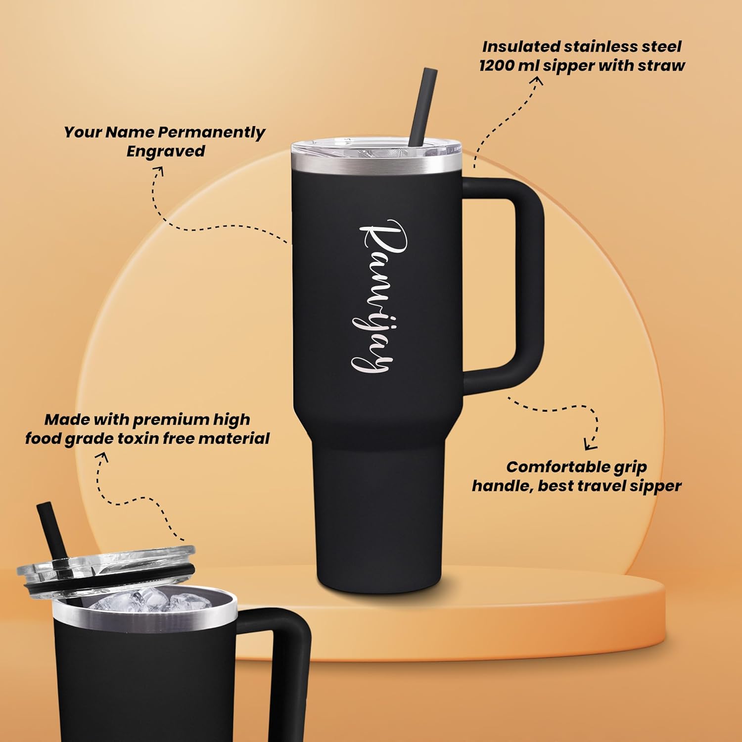 Black Stainless Steel Straw Tumbler
